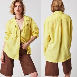 We The Free Izzy Cargo Gauze Oversized Button Down Shirt Medium